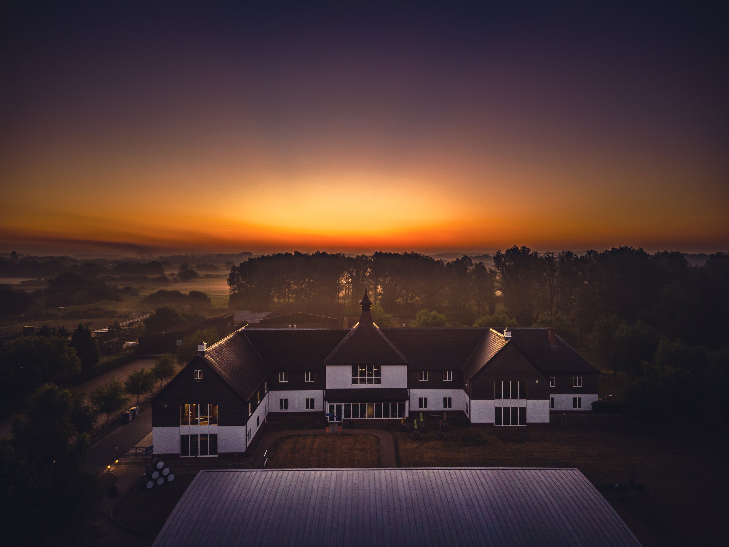 View of The English Distillery at dawn
